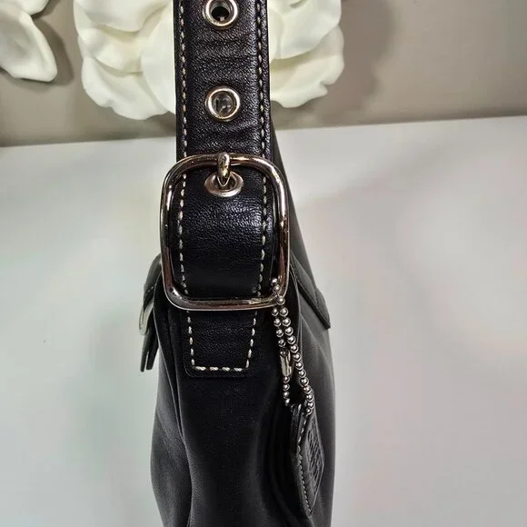 Vintage Coach Buckle Hobo Black Leather Bag - Picture 7 of 11